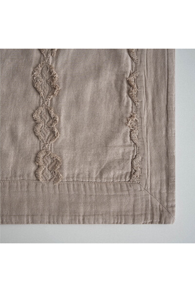 Ecocotton Sima Double Duvet Cover Set 100% Organic Cotton Muslin Embroidered Beige 200x220 Cm