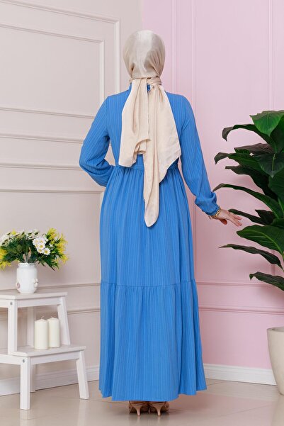 Sevitli Φόρεμα Blue Sare - Πουκάμισο με γιακά και τούνελ μέσης