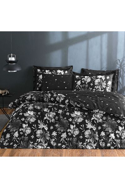 Linens Black Double Winter Cotton Satin Duvet Cover Set