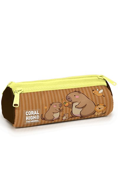 Coral High Kids Kapibara Patterned Three Compartment Pencil Bag 22099
