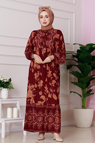 Sevitli فستان آريا نصف زر فيسكون - عنابي