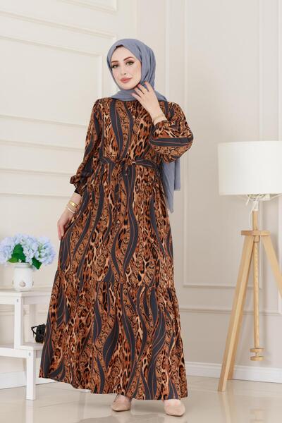 Sevitli Rochie din viscoză cu model leopard cu tunel în talie - gri