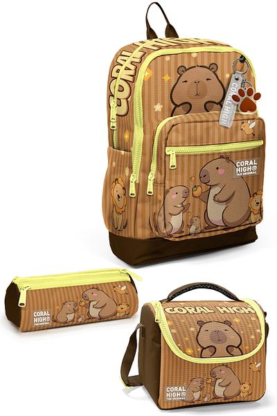 Coral High Set de 3 genți de școală cu model Capybara pentru copii SET0123783