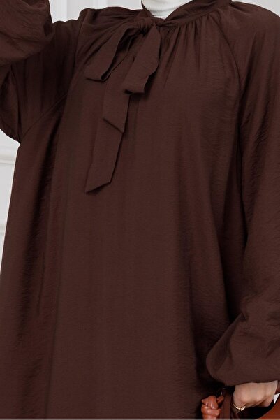 Sevitli Φόρεμα Lara με κορδόνια στο γιακά-Καφέ