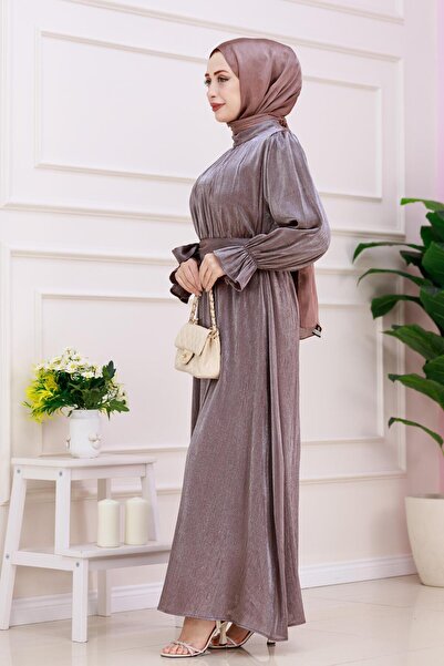 Sevitli Βραδινό φόρεμα Alya με λαβή Flounce Glitter-Kαφέ