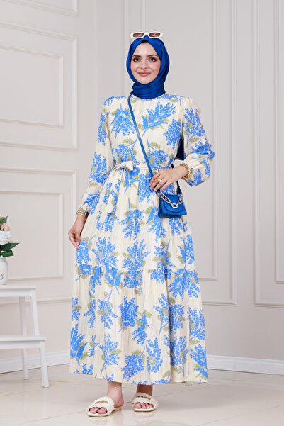 Sevitli Φόρεμα πριγκίπισσας με μοτίβο Mimosa-Μπλε