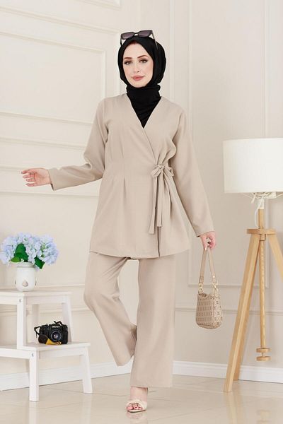 Sevitli Side Tie Hürremtakım-Beige