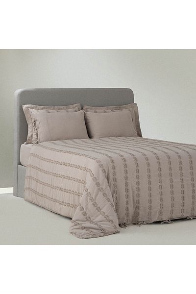 Ecocotton Sima Double Duvet Cover Set 100% Organic Cotton Muslin Embroidered Beige 200x220 Cm