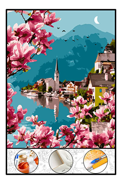 abbara Sayılarla Boyama Kasnaklı Tablo Seti Kanvas Fırça Boya Dahil 30x40 Cm