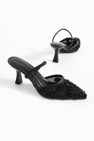 StWenn Natalyn Mesh Embroidery and Bead Detailed Pointed Toe Women's Heeled Bridal Shoes