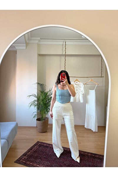 Floria İşlemeli Kot Büstiyer - Ayarlanabilir Tasarım