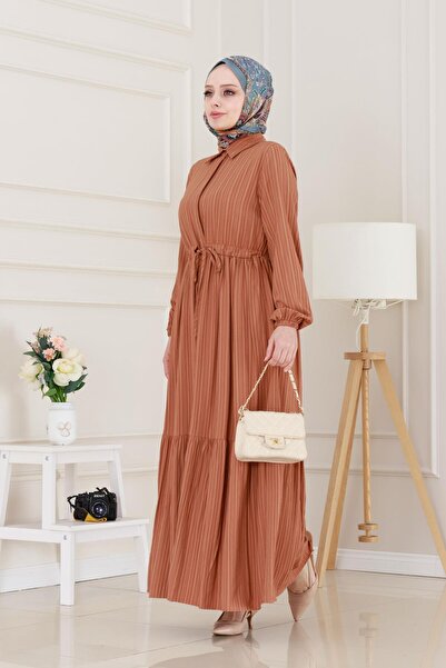 Sevitli Πουκάμισο γιακά μέσης Tunnel Sare Dress-Tile