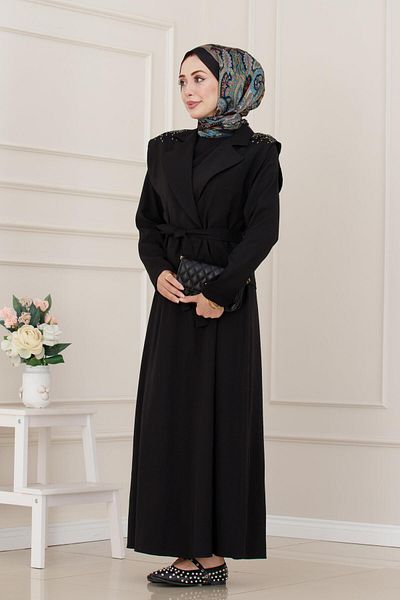 Sevitli Vest Stone Detailed Dress-Black