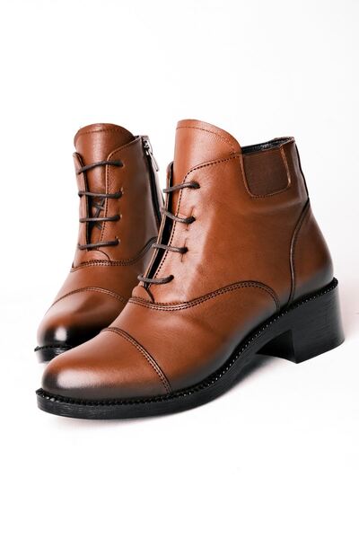 Lal Shoes & Bags Lole Kadın Hakiki Deri Dikiş Detaylı Fermuarlı Bot-Kahverengi