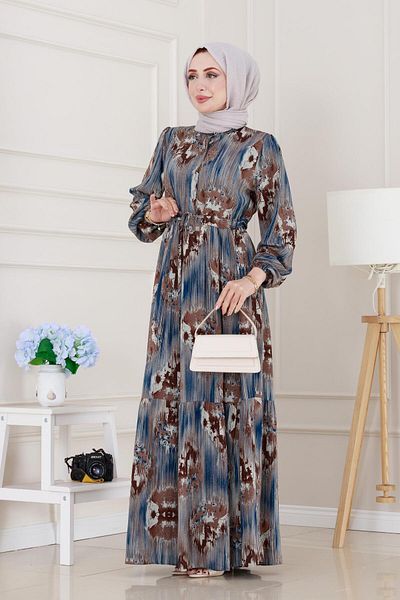 Sevitli Hera Viscon Dress with Tunnel at the Waist-Blue