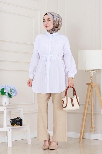 Sevitli Loose Fit Tunic with Attached Front - White