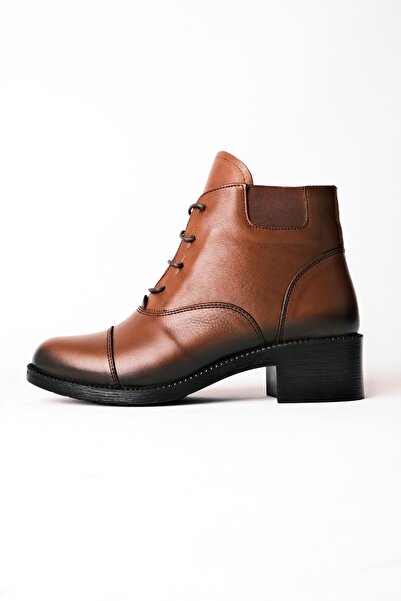 Lal Shoes & Bags Lole Kadın Hakiki Deri Dikiş Detaylı Fermuarlı Bot-Kahverengi