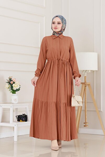 Sevitli Πουκάμισο γιακά μέσης Tunnel Sare Dress-Tile