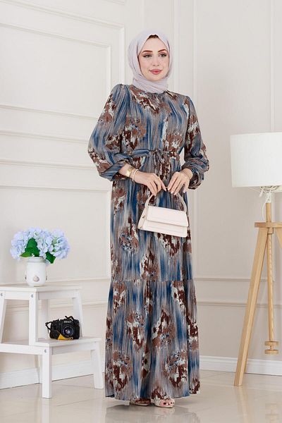 Sevitli Hera Viscon Dress with Tunnel at the Waist-Blue