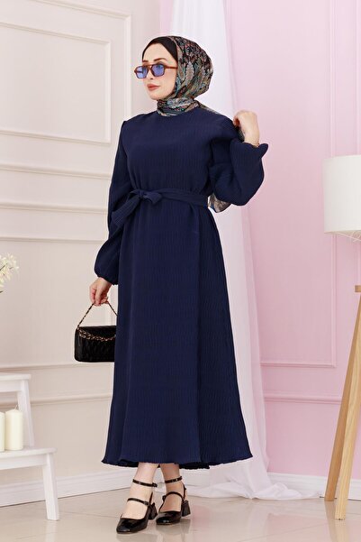 Sevitli Φόρεμα Luna Hijab με ζώνη στη μέση-Μπλε Navy