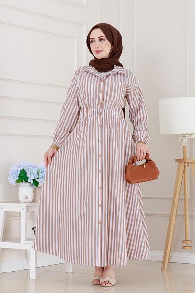 Sevitli Striped Pocket Hijab Dress-Viscose