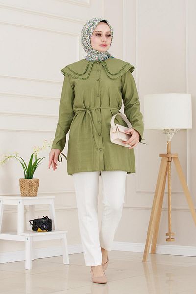 Sevitli Double Collar Lace Tunic-Green