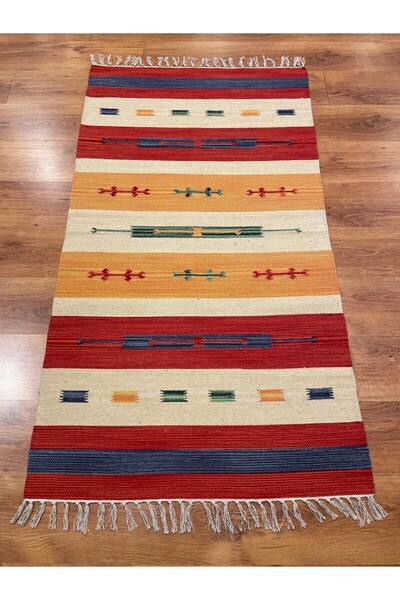 Handmade Etnik Desenli El Dokuma Pamuk Kilim Yolluk (60x280 cm, 1.68 m²)