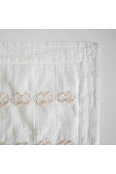 Ecocotton Sima Double Duvet Cover Set 100% Organic Cotton Muslin Embroidered Cream 200x220 Cm