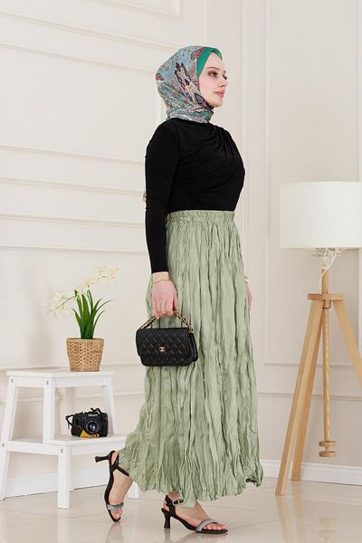 Sevitli Elastic Waist Crochet Skirt-Mint Green