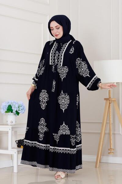 Sevitli فستان بيزا نصف زر - أزرق داكن