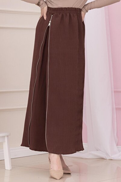 Sevitli Ελαστική φούστα με φερμουάρ στο πλάι-Καφέ