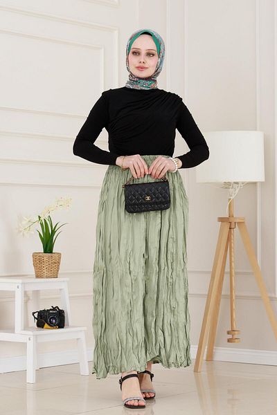 Sevitli Elastic Waist Crochet Skirt-Mint Green