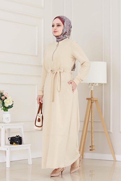 Sevitli Φόρεμα με φερμουάρ σε μπεζ χρώμα