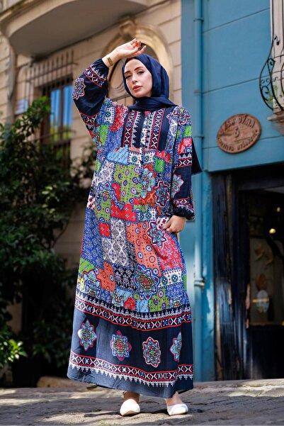 Sevitli Rochie cu model de petice cu jumătate de nasturi - bleumarin