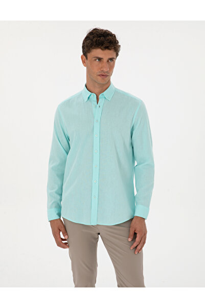 Pierre Cardin Nil Yeşili Keten Karışımlı Regular Fit Uzun Kollu Gömlek 503033...