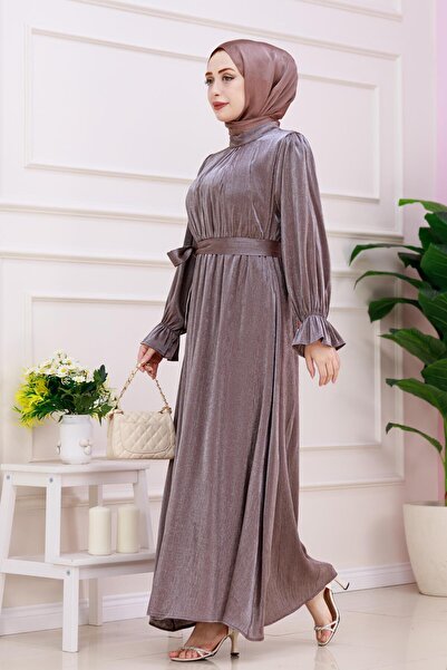 Sevitli Βραδινό φόρεμα Alya με λαβή Flounce Glitter-Kαφέ