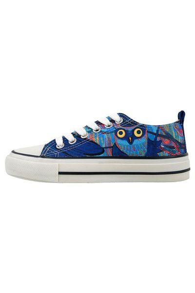 Dogo Women's Vegan Navy Blue Sneakers - Feathers of the Owl Design