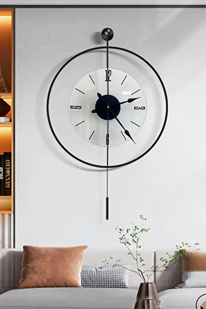 SEVİNÇ KONSEPT SİYAH İstanbul Luxe Şeffaf Büyük Boy 50 x 75 cm Modern Dekoratif Metal Duvar Saati