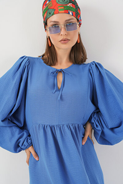 Bigdart Kadın Balon Kol Uzun Tesettür Elbise 2464 - İndigo