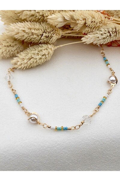 Siya Silver İnci Tasarımlı Boncuklu Çelik Halhal