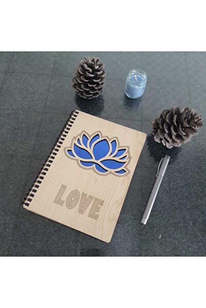 SUN LAZER Ahşap Kapaklı Lotus Modeli Anı Ve Not Defteri 60 Sayfa A5