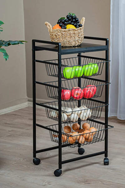 Genel Markalar UYAN EV ÜRÜNLERİ Metal 4 Çekmeceli Sebzelik Tekerlekli Siyah Ç...