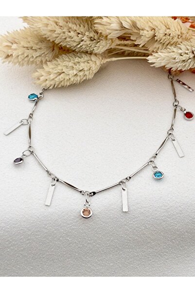 Siya Silver Özel Seri Karışık Renkli Plakalı Detaylı Çelik Halhal