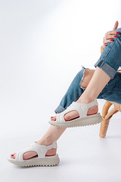 infon shoes creation T-221 White Spring Parachute Fabric Elastic Orthopedic Women's Sandals