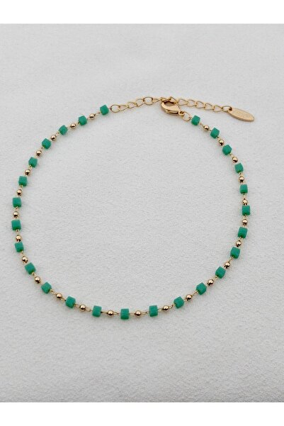 Siya Silver Turkuaz Boncuklu Küp Model Çelik Halhal