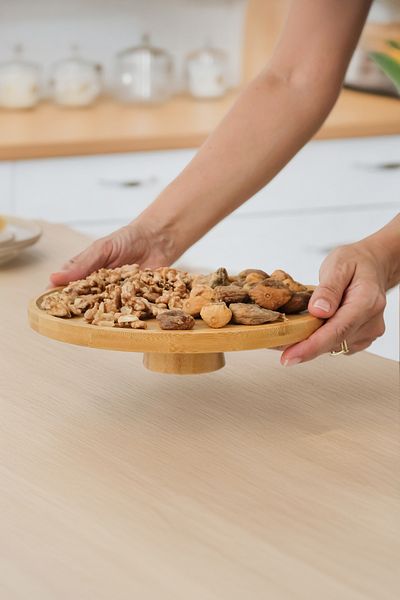 AVANTAGE HOME Arven - Bamboo Footed Serving Plate Fruit Cookie Cake Pastry Dessert Food Presentation Plate