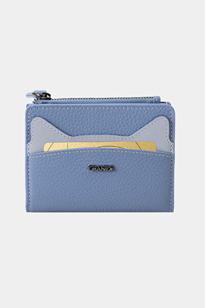 Grande 2828 Hakiki Deri Kedili Tasarım Minimal Cüzdan Buz Mavi