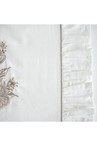 Ecocotton Vanya Double Duvet Cover Set 100% Organic Cotton Satin Applique Embroidered Cream 200x220 Cm