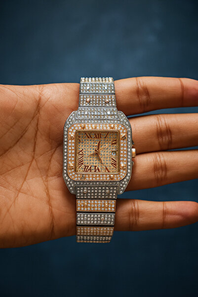 Gold Power Luxury Women's Wristwatch - Stone Detailed, Arabic Numeral and Calendar