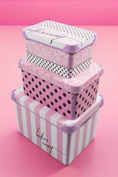 QUTU Ladys Secret Patterned 3 Piece Decorative Storage Box Set - Style Box
